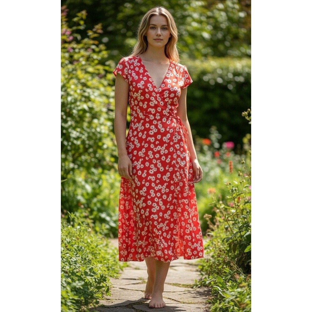 REFORMATION Oopsie Daisy Floral CARINA Georgette True Wrap Tie Midi Dress Sz M